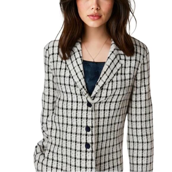 Da-Rue Vintage White Metallic Navy Plaid Blazer Womens 16 Large - Picture 1 of 16